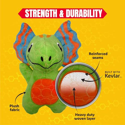 Bite Force - Durable & Strong Dog Toy Green Dino with Squeaker, Kevlar-Reinforced for Aggressive chewers. - color: Medium - Dilophosaurus