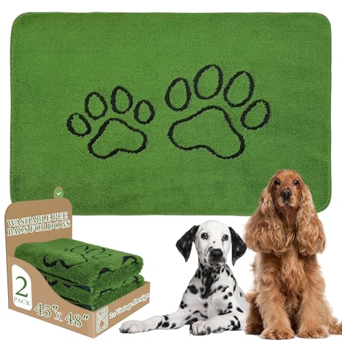 Homimp Washable Pee Pads for Dogs, 2 Pack Super Absorbent Reusable Puppy Pads,Green Long Wool Fake Grass for Potty Training, Upgrade Non-Slip and Leak-Proof,Floor,Couch,Bed and Crate,Green 45"×48" - size: 48"x48"(Pack of 2)