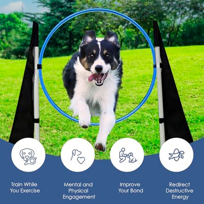 Houseables Dog Agility Course Backyard Set, Dog Agility Equipment, Obstacle Course Backyard, Training and Exercise Equipment, Play Tunnel, Weave Poles, Jumps, Pause Box for Playground, Park, Indoor