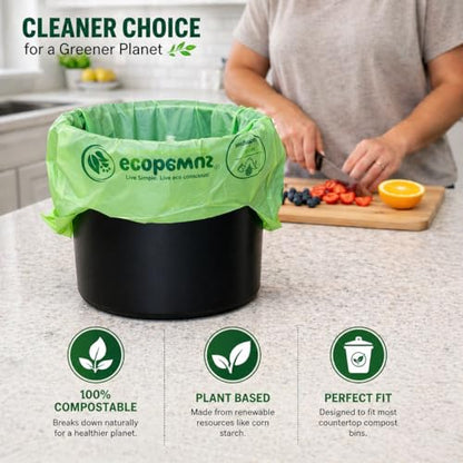 100% Compostable Pet Waste Disposal Bag (140 ct.) Plant-Based Cat Litter Poop Waste Pick-Up Bags with Handles Dog poop Bags Disposable Compost Food Scrap Liners (140 ct.)