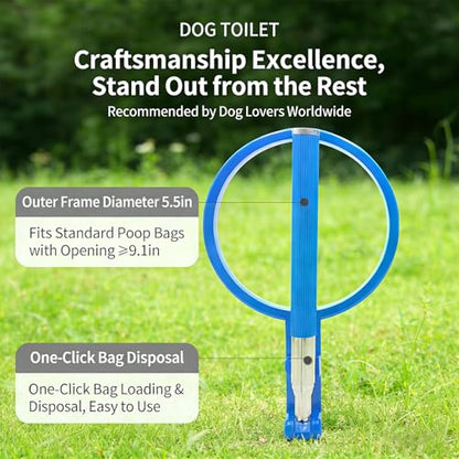 Dog Poop Scooper with Retractable 35.4 In Stainless Steel Handle, One-Click Bag Loading & Disposal, Includes Bone-Shaped Bag Dispenser & Poop Bags, Fits 9 In+ Opening Bags