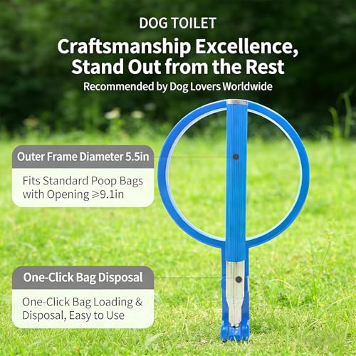 Dog Poop Scooper with Retractable 35.4 In Stainless Steel Handle, One-Click Bag Loading & Disposal, Includes Bone-Shaped Bag Dispenser & Poop Bags, Fits 9 In+ Opening Bags