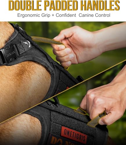 OneTigris Tactical Large Dog Harness, 5X Metal Buckled No Pull Service Dog Harness Vest with Hook & Loop Panels, Military Heavy Duty Dog Vest for Walking Hiking Training - color: Black, size: M