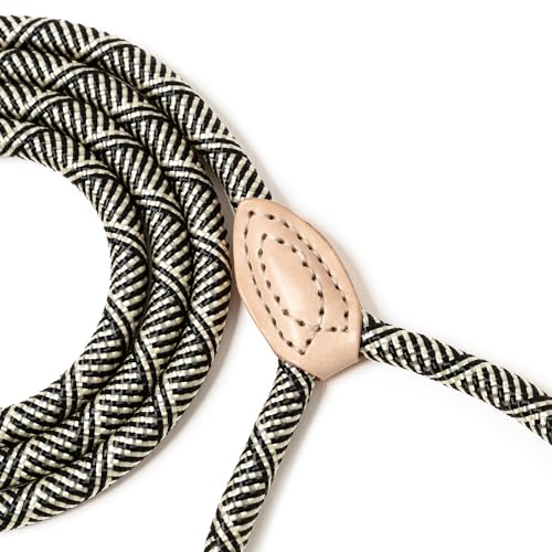 Mile High Life Dog Leash, Rope Leash with Genuine Leather Connection and Heavy Duty Metal Clasp, Great for Small Medium Large Dogs(Black Beige,48 Inch) - color: Rope Handle-Black Beige, size: 48 Inch-1/2"