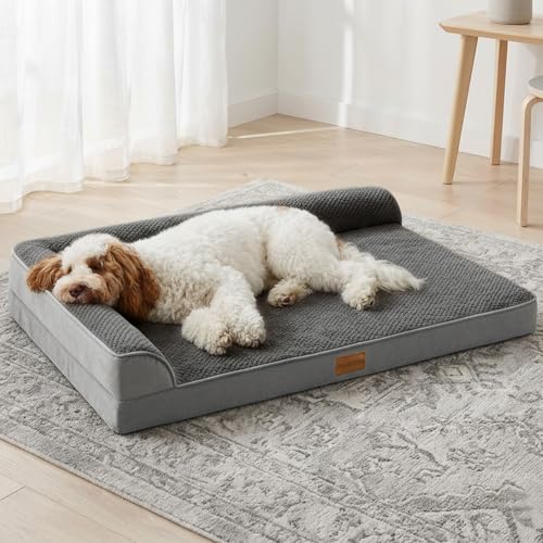 Orthopedic Dog Bed Medium Size Dog 30''X20'', Waterproof L Bolster Egg Crate Foam Pet Crate Beds with Washable Removable Cover, Non-Slip Soft Pet Couch Sleep Mat, Grey - color: Grey, size: M:30x20x3.5 IN