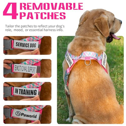 Service Dog Vest, No-Pull Service Dog Harness with 4 PCS Reflective Patches, Dog Vest Harness with Handle, Pet Harness for Small Medium Large Dogs in Training (Pink, S) - color: Pink Harness + 4 Patches, size: Small (Chest: 19-25")