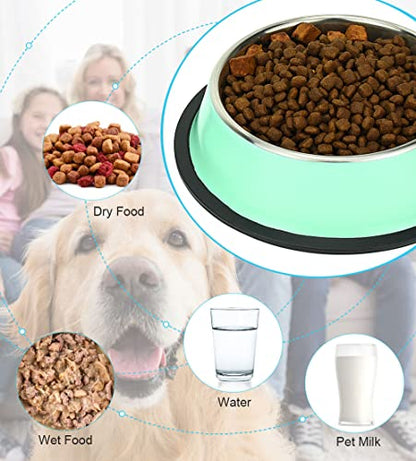 Stainless Steel Dog Bowls, Food and Water Non Slip Anti Skid Stackable Pet Puppy Dishes for Small, Medium and Large Dogs (2 Pack) - color: Aqua, size: 1.5 Cup/12 oz