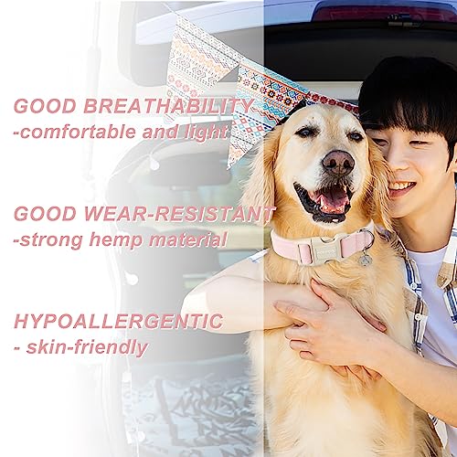DOGWONG Cotton Hemp Dog Collar, Heavy-Duty Pink Dog Collar Adjustable Soft Natural Fabric Pet Cute Wedding Puppy Necklace for Small Medium Large Dogs - color: A: Light Pink, size: X-Small