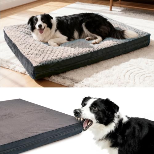 Sytopia 44" Indestructible Dog Bed for Extra Large Dogs – Chew-Proof Pet Mat with Double-Sided Plush & Waterproof Liner, Tough Crate Mat with Egg-Crate Foam Support, Indoor & Outdoor Use, Grey - color: Grey, size: XX-Large