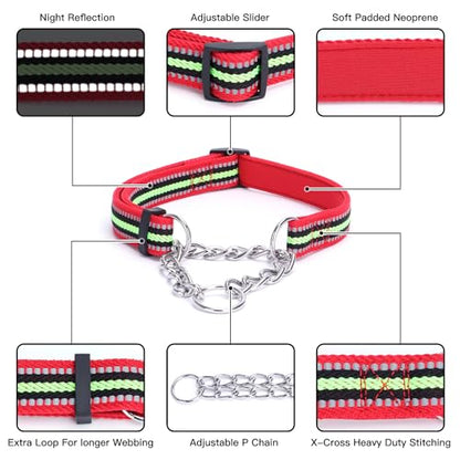 Reflective Martingale Dog Collars, Adjustable Soft Neoprene Padded Breathable Nylon Pet Collar for Puppy, Medium and Large Dogs,Red,S - color: Red, size: S
