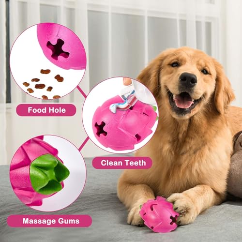 AUSCAT Dog Treat Dispensing Toys, Dispensing Puzzle Dog Toy, Rubber Dog Treat Dispenser, Interactive Stimulation Dog Food Toys, Pitaya Shape