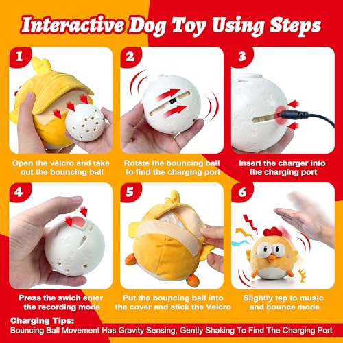GUKCO Interactive Dog Toys, Squeaky Moving Ball Toy with Jumping & Music Modes, Rechargeable Plush Chew Toys for Small/Medium/Large Dogs to Keep Puppy Busy Pet Toys (Chick) - color: Chick