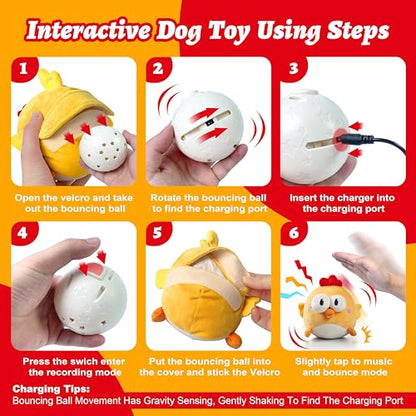 GUKCO Interactive Dog Toys, Squeaky Moving Ball Toy with Jumping & Music Modes, Rechargeable Plush Chew Toys for Small/Medium/Large Dogs to Keep Puppy Busy Pet Toys (Chick) - color: Chick