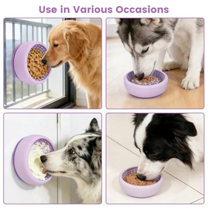 Dog Slow Feeder Licking Bowl,Freezeable Anxiety Relief Treat Dispenser, Non-Slip Anti-chocking Pet Dish, Interactive Puzzle Toy for Small Medium Breed,Freezable BPA Free Silicone Dishwasher Safe - color: purple, size: S