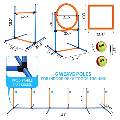 Dog Agility Training Equipment, 72-piece Obstacle Course Training Starter Kit Indoor Outdoor Game for Dogs with Agility Hurdle, Jump Ring, Weave Poles, Pause Box, Toy Balls and Storage Bag - size: 4 PCS SET