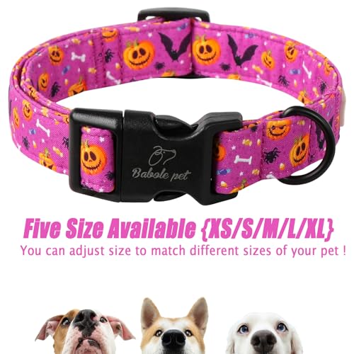 Halloween Dog Collar, Cute Pumpkin Bat Pattern Halloween Purple Puppy Collar, Soft Adjustable Cotton Dog Collars for Small Medium Large Boy&Girl Dogs XS - color: Purple Pumpkin Bat, size: XS