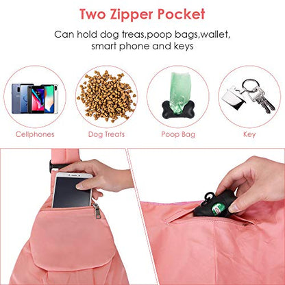 Lukovee Dog Sling Carrier, Hard Bottom Support & Adjustable Soft Padded Shoudler Strap Dog Slings for Small Dogs, Dog Purse with Drawstring Mesh Opening & Zipper Pockets for Puppy Cat Pet (Pink) - color: A-Pink