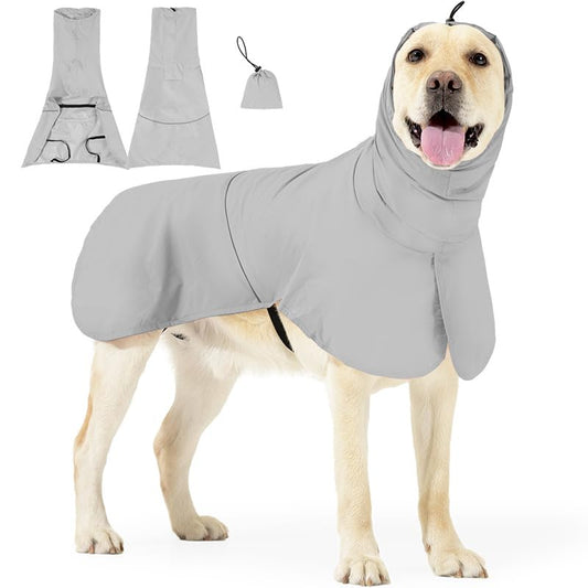 Dog Rain Jacket, Gray, for Medium-Sized Dogs, M Size Back 17.7 in, Polyester Lightweight Pet Rain Gear, Outdoor Windproof Sun Blocking