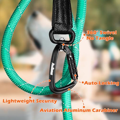 PetBonus Rope Dog Leash, 5 FT Heavy Duty Pet Nylon Leash with Auto Locking Aviation Aluminum Carabiner, Comfortable Padded Handle, Reflective Walking Training Lead for Medium Large Breeds (Turquoise) - color: Turquoise