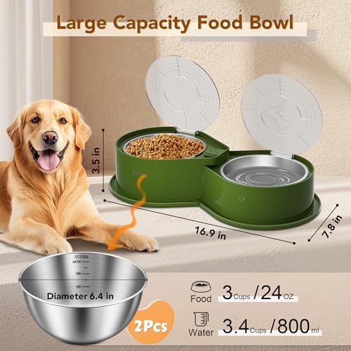 Newget Stainless Steel Dog Bowl Set with Lids, 304 Metal Dual Food & Water Bowls for Dogs & Cats, Large Capacity Pet Feeder with Cover Keeps Food Fresh, Anti-Skid Dog Dish for Small/Medium/Large Pets - color: Green