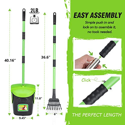 MXF Pooper Scooper Swivel Bin & Rake Kit with 100 Waste Bags, 36.6" Long Handle Dog Poop Scooper with Bag Attachment for Large Medium Small Dogs, Poop Scooper for Lawn Yard Dog Kennel