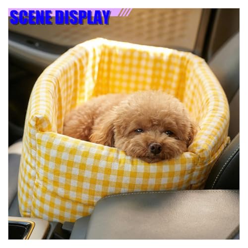 Craedli Center Console Dog Car Seat, Removable Car Armrest Box Pet Booster Seat with Safety Leash & Cushion, Washable Auto Interior Dog Carseat for Small Pets, Fit Most Cars (Yellow) - color: Yellow