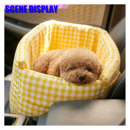 Craedli Center Console Dog Car Seat, Removable Car Armrest Box Pet Booster Seat with Safety Leash & Cushion, Washable Auto Interior Dog Carseat for Small Pets, Fit Most Cars (Yellow) - color: Yellow