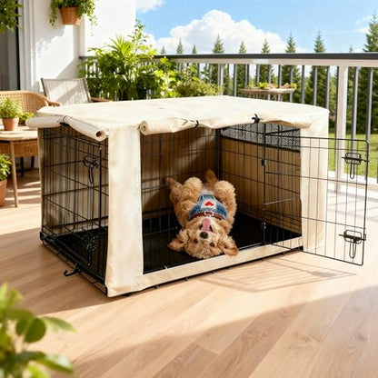 HiCaptain Dog Crate Cover 30.0" L x 19.0" W x 21.0" H with Breathable Mesh, Durable Heavy Duty Kennel Cover, Dual Zippered Panels, Windproof Waterproof UV-Resistant(Beige) - color: Beige, size: 30.0"L x 19.0"W x 21.0"H