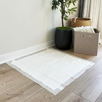 Bulldogology Puppy Pee Pads XXL with Adhesive Sticky Tape - Extra Large Dog Training Wee Pads (30x30) 6 Layers with Extra Quick Dry Bullsorbent Polymer Tech (30-Count, White) - size: 30-Count (30x30)