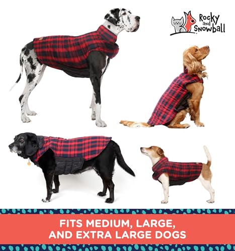 Rocky 2-in-1 Reversible Dog Jacket - Waterproof Snow Coat for Medium & Large Dogs - color: Red Tartan, size: XX-Large