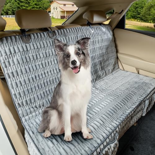 Dog Car Seat Cover for Back Seat, Soft Plush Waterproof Pet Protector with Non-Slip Bottom, Full Coverage Bench Cover Against Hair, Dirt and Scratches for Cars SUVs and Trucks (Grey, Back) - color: Grey, size: Standard Back