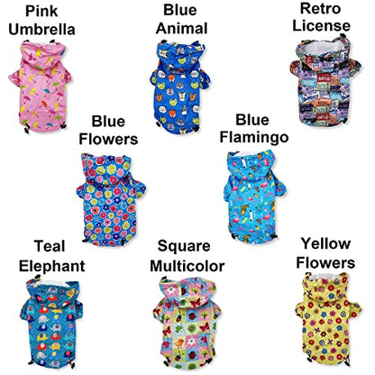 Dog Raincoat Hooded Leash Hole Waterproof Rain Coat Jacket Rainwear for Small Pet Cat Puppy (XS: Length - 10", Blue Flamingo) - color: Blue Flamingo, size: XS: Chest - 12", Length - 10"