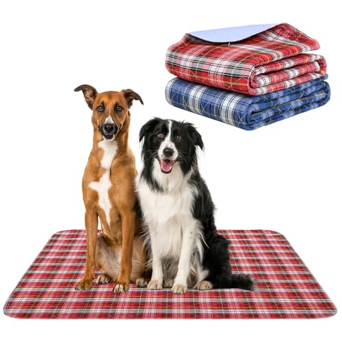 KOOLTAIL Reusable Puppy Pads, 2 Pack Washable Pee Pads for Dogs-Waterproof Non-Slip Plaid Puppy Training Pads, Absorbent Whelping Pads for Potty, Crate, Playpen, Bed, Sofa, Dog Large Mat, 36"x 48" - color: Red & Blue, size: 36*48in 2 Pack