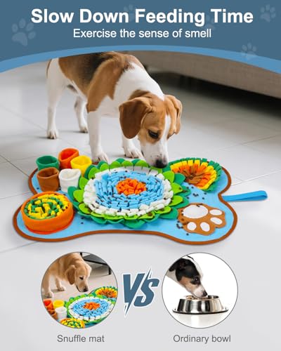 Snuffle Mat for Dogs 25x17in Slow Feeder Squeaker Washable | Snuffle mat for puppies, cats, rabbits. Mental stimulation toy, built-in squeaker, machine washable, blue