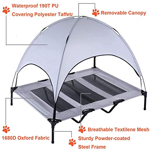 Elevated Dog Bed with Removable Canopy w/Convenient Carrying Bag Indoor Shade 1680D Portable Raised Oxford Fabric Outdoor Cooling Dog Cot Cat Bed Pet Tent for Camping (48", Grey)
