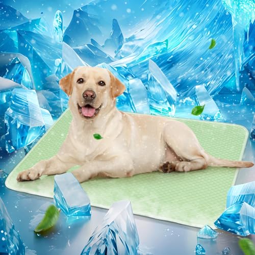 Mora Pets Dog Cooling Mat Instant Self Cooling Pad for Dogs & Cats Breathable Washable Summer Pet Cool Mat Indoor Outdoor, Cold Blanket for Floor Crate Car Travel Use Non Slip Large 40'' x 28'' Green - color: Light Green, size: 40'' x 28'' (Large)
