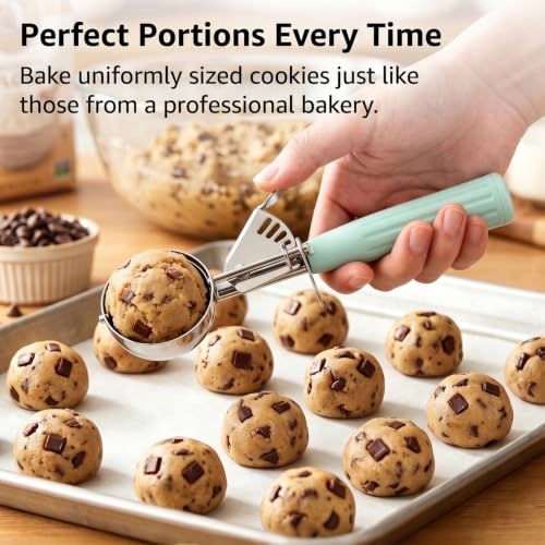 Saebye 3.25 OZ Scoop - #10 Portion Scoop, Ice Cream Scoop with Trigger, Cookie Scoop, Food Scoop, Muffin Scoop - Portion Control - 18/8 Stainless Steel, Mint Handle - size: #10/ 3.25 oz