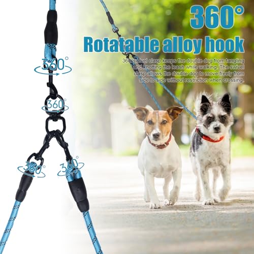 Dual Dog Leash, 360° Anti-Tangle, No Pull, Double Handle & Reflective Double Dog Leash – Perfect for Small/Medium Dogs - color: Blue, size: 3 Way