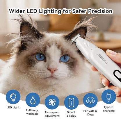 Dog Paw Trimmer, Pet Hair Trimmer with LED Light, 18mm Wide Head, 35dB Low Noise, Dual-Speed Waterproof USB Rechargeable Pet Hair Shaver for Dogs Cats Trimming Paws, Ears, Face, Rump, Eyes and Butt