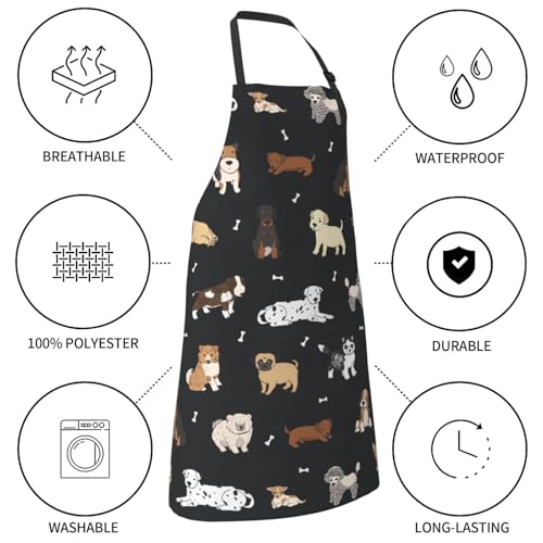 Perinsto Dog Cat Pets Cute Animals Waterproof Apron Bibs for Grooming Kitchen Cooking Baking Painting Gardening - color: Dog (Black)