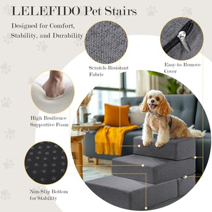 Dog Stairs for Small Dogs 18" H, Modular 3-Step Dog Steps for Bed and Couch, Non-Slip Indoor Pet Stairs for Cats, Pet Step with Washable Cover Grey - size: 3-Step 18"D x 24"W x 18"H