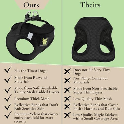 EcoBark Step in Dog Harness - Eco-Friendly Teacup Dog Harnesses for XXS, XS, and Small Dogs - Reflective and Adjustable Mini Body Halter Vest -Tiny Soft Mesh Toy Breed Harness (XXXS, Black) - color: Black, size: XXXS- 2 to 3 lbs- Chest up to 10 in (Pack o