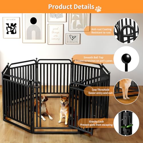 Puppy Playpen Dog Playpens Fence Outdoor Thickened Metal Tube, Low Threshold Dog Play Pen Indoors, 32" Height 8 Panels for Small/Medium/Large Dogs (Black) - style: 32" height
