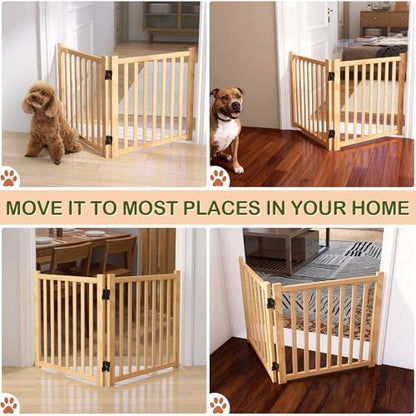 Wooden Freestanding Dog Gates,23" H Foldable Wood Pet Gate Indoor, No-Painted Puppy Gate for Doorways, Stairs, 23" Height-2 Panels - size: 【2 Panels】H:23''