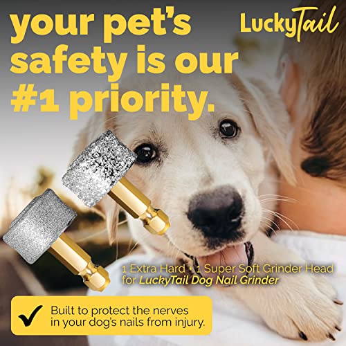 LUCKY TAIL - Dog Nail Grinder - Hard & Soft Replacement Heads - Small & Large Dogs - Premium Quality - Diamond Tip Drill Bit - Professional Dog Nail Trimmers - Grooming Tool kit - 2 Pack - size: Two Pack