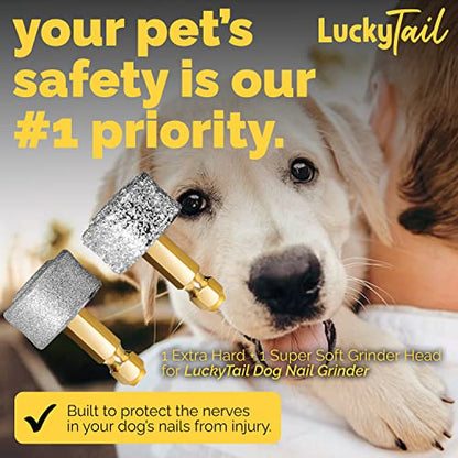 LUCKY TAIL - Dog Nail Grinder - Hard & Soft Replacement Heads - Small & Large Dogs - Premium Quality - Diamond Tip Drill Bit - Professional Dog Nail Trimmers - Grooming Tool kit - 2 Pack - size: Two Pack