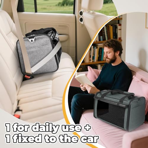 YUDODO 2 Packs 25 lbs Lightproof Soft Sided Pet Carrier for Large Cat & Small Dog Airline Approved Travel Puppy Carriers with Side Pockets & Reflective Mesh, Foldable Portable for Car Grey Green+Grey - color: 2 Pack(Grey*1+Grey green*1)