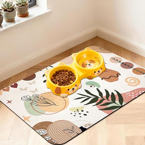 Pet Feeding Mat for Floors Waterproof Dog Mat for Food and Water Absorbent Quick Dry Non Slip mat for Cat Bowls - color: Boho, size: 24"L x 16"W