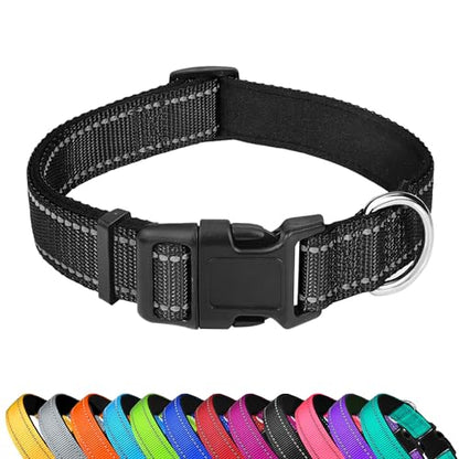 Reflective Dog Collar, Adjustable Soft Neoprene Padded Nylon Pet Collars with Buckle for Small Dogs, Black,S - color: Black, size: Small