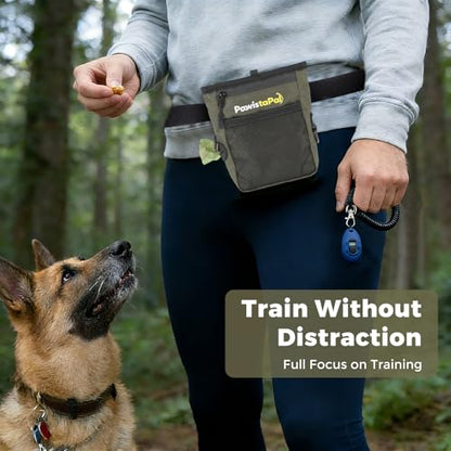 Dog Treat Pouch for Pet Training, One-Hand Magnetic Closure, Hands-Free Treat Bag with Silicone Liner, No Mess No Smell - color: Military green
